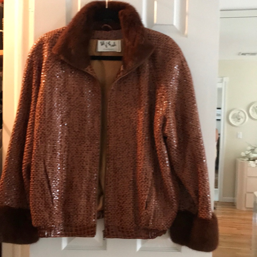 Leather and fur trim jacket